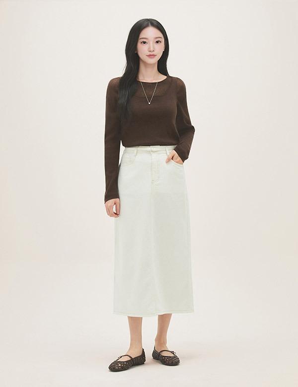 ROEM Linen Denim H-Line Long Skirt Rmwjg25G11