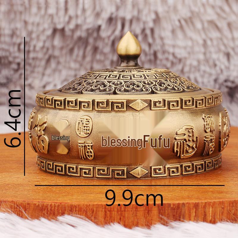 

Латунная курильница с плоским дном, с рельефным рисунком и узором на задней стороне - Медное изделие ручной работы для домашнего поклонения