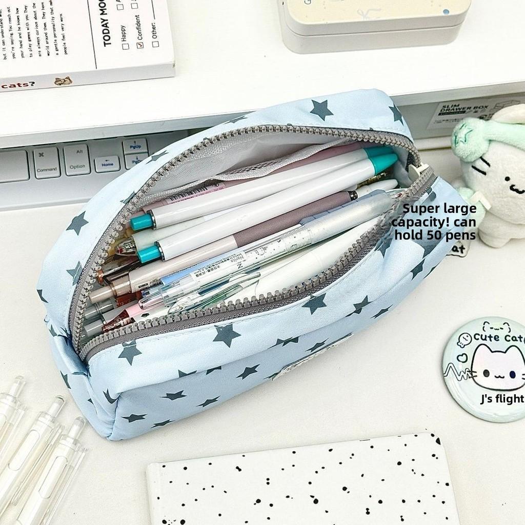Starry Dot Cat Pencil Case With Fabric Material For Students And Girls