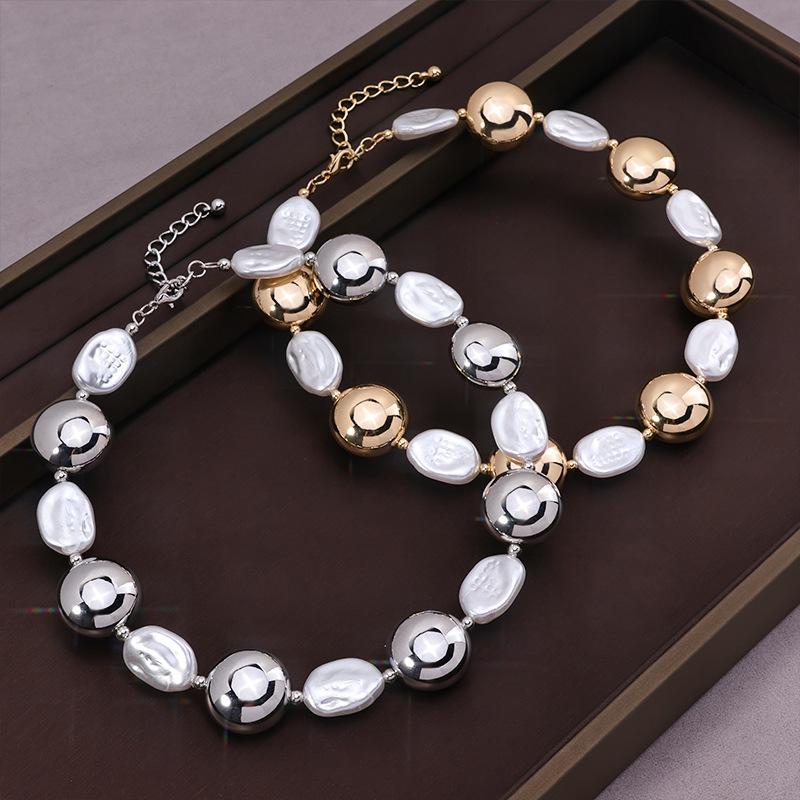 Irregular Baroque Pearl Splicing Metal Collar Niche Design Clavicle Chain Jewelry Necklace
