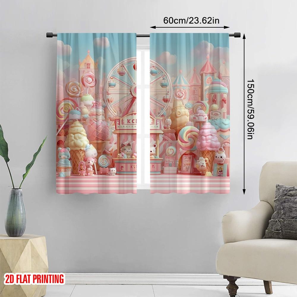 2pcs,2D Plane Printing Curtains Digital Printed Dreamlike Candy Versatile Durable Polyester (without Rod) Decorations For Home