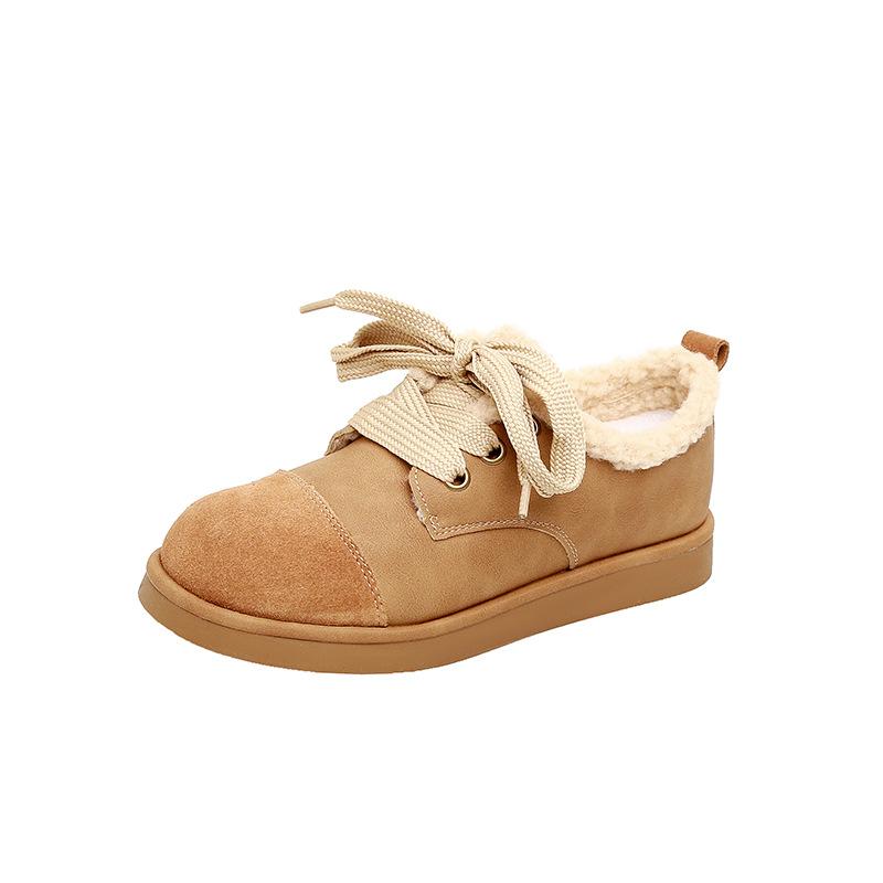 New spot leather retro Birkenstock wool shoes women's 2025 winter velvet snow boots round head casual lace-up