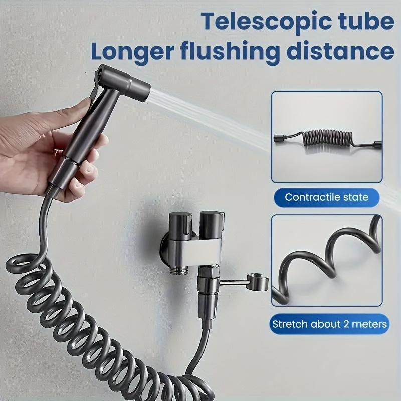 1 Set Wall-Mounted Handheld Bidet Kit, with Stainless Steel Spray Gun, Telescopic Telephone Tube, and Bracket, for Hygienic Toilet Training