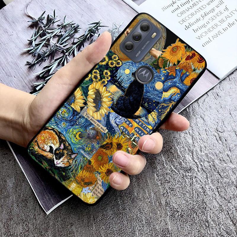 Handyhülle für Moto G86 G85 G75 G15 G05 G56 G72 G53 G54 G84 G60 G31 G32 G24 G 5G G Play Sternennacht van Gogh Katze