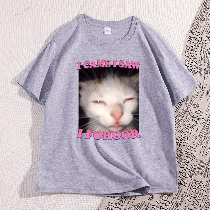 I Came I Saw I Forgor Funny Cat Casual Graphci Tees Short Sleeve High Quality T Shirts for WOMEN Cotton Meme Tshirts Streetwear