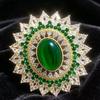 Luxury Court-style Multi-Tier Halo Emerald Zircon Sunflower Brooches for Women High-end Exquisite Oval Floral Corsage Jewelry