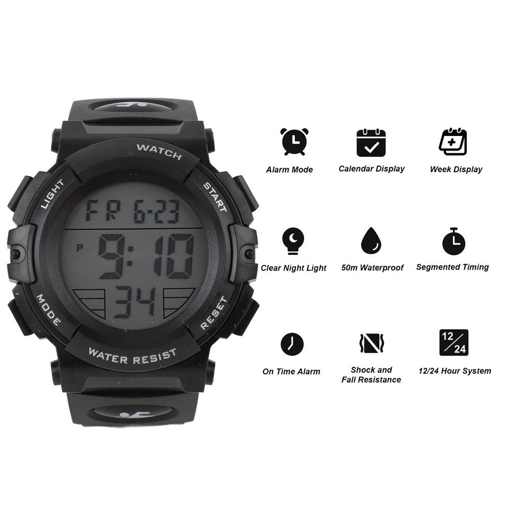 Men Digital Watch with Calendar and Alarm Clock Waterproof Nightlight Electronic Sports Watch for Outdoor Activities