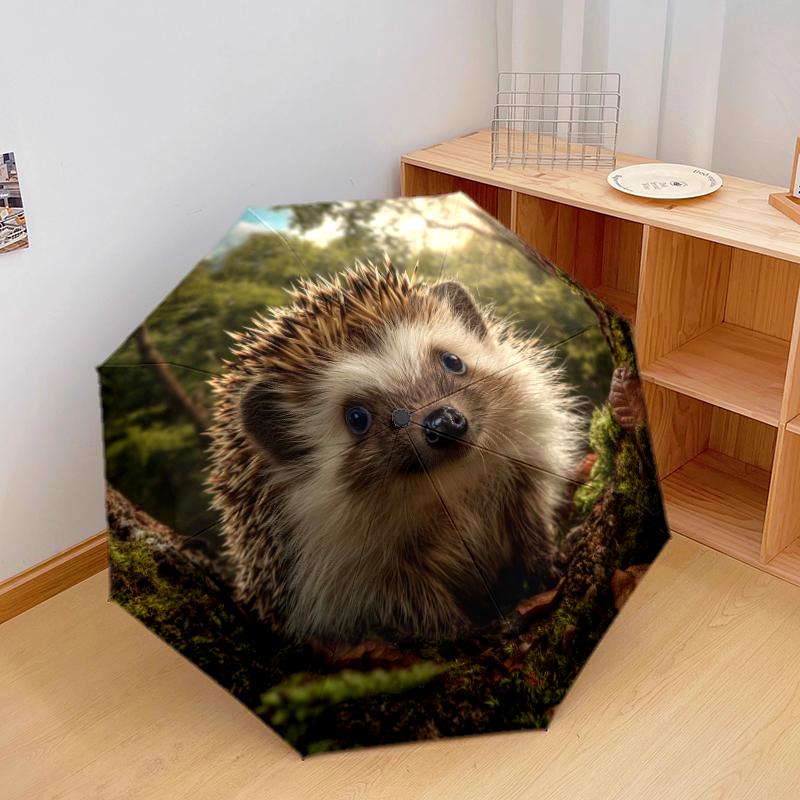 1 PC Automatic Folding Umbrella - Squirrel and Hedgehog Pattern, Portable & Foldable Design with 8 Ribs, Christmas Birthday Gifts