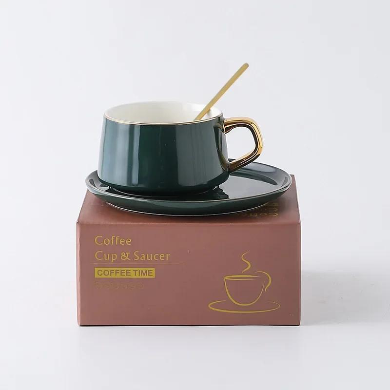 

Семейная кофейная чашка в европейском стиле, керамическая чашка с золотой ложкой, изысканная кофейная чашка, ярко-белая подставка, принадлежности для ресторана 201-300ml