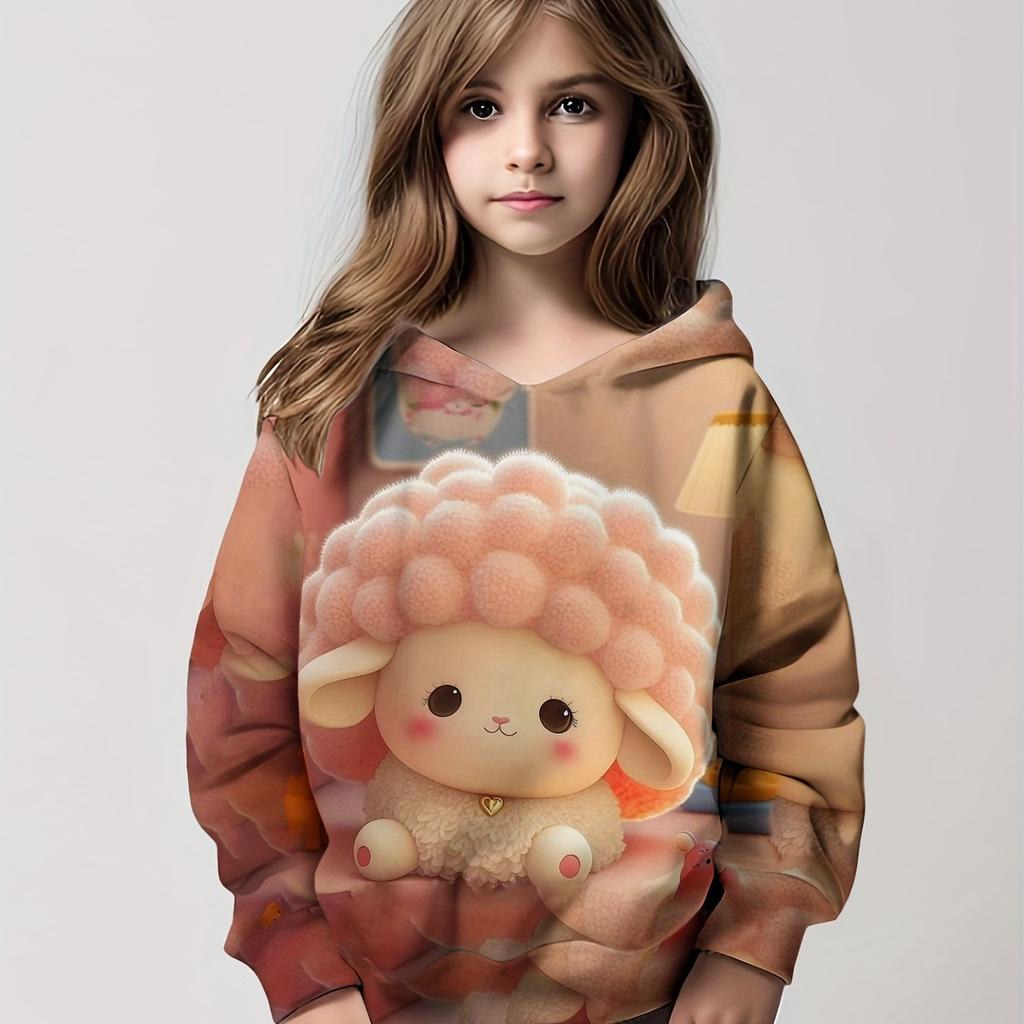 Bunny Toy 3D Print Girls Casual Pullover Long Sleeve Sweatshirt Loose Hoodie Sweater, Kids Active Tops Party, Gift