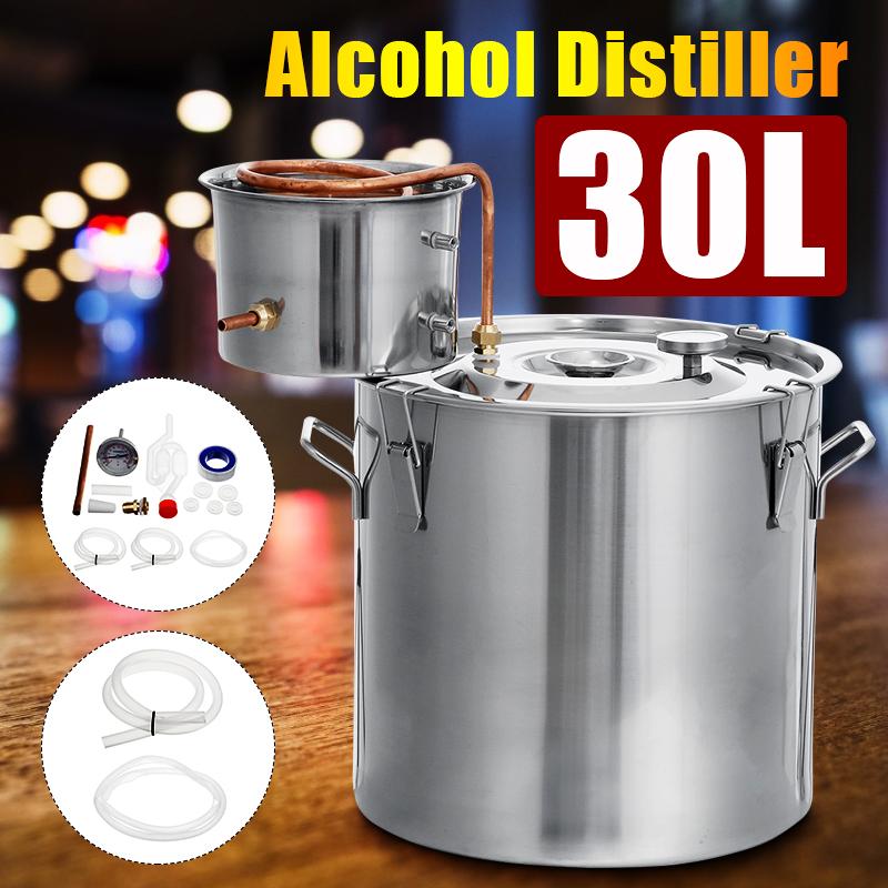 8 Gal 30L Distiller Moonshine Alcohol Stainless Copper DIY Home Water Wine Essential Oil Brewing Kit 304 Stainless Steel Boiler