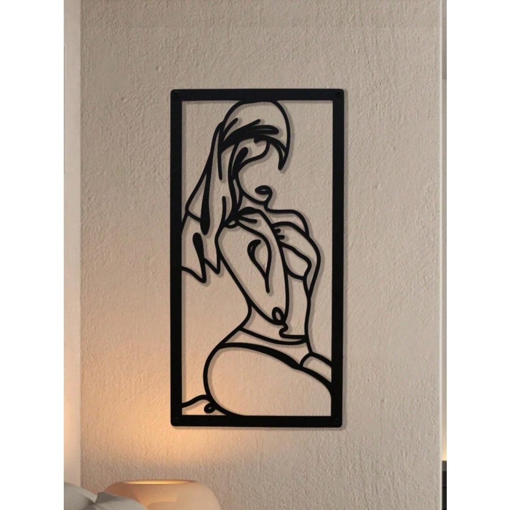 

Metal Wall Art Decor Shy Woman Silhouette Curve Design 45x23cm Canvas Poster TY7176 чорний