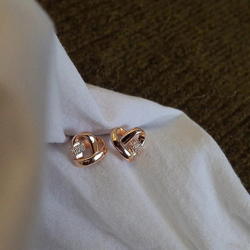 Classic Simple Gold Color Stainless Steel Little Heart Stud Earrings for Women Charm Luxury Zircon Korea Earring Bride Jewelry