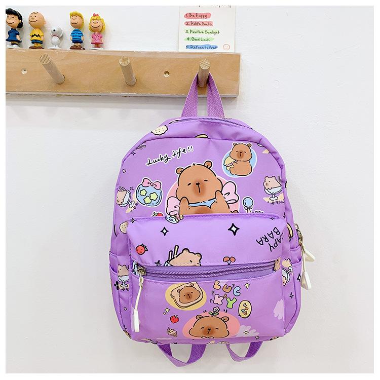 

School bag kapibara school bag size class cute cartoon bag nylon printing casual school bag men and women Small фіолетовий