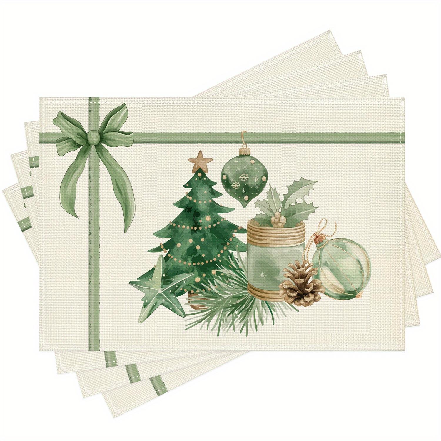 

4/6pcs Festive Christmas Placemats, 12x18 Inch, Polyester, Hand Wash Only, Rectangular, Polka Dot Pattern, with Christmas Tree 30x45cm-4PC
