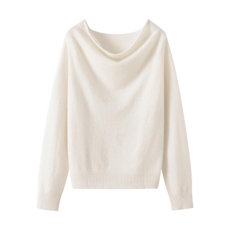 Lekasha Women's Cashmere Boat Neck One-Shoulder Pullover Sweater