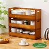 Vintage Wooden Storage Rack Desktop Compact Disc Holder with Handles Stackable Bamboo Display Rack for Cassettes Tape Spice Jars Mugs