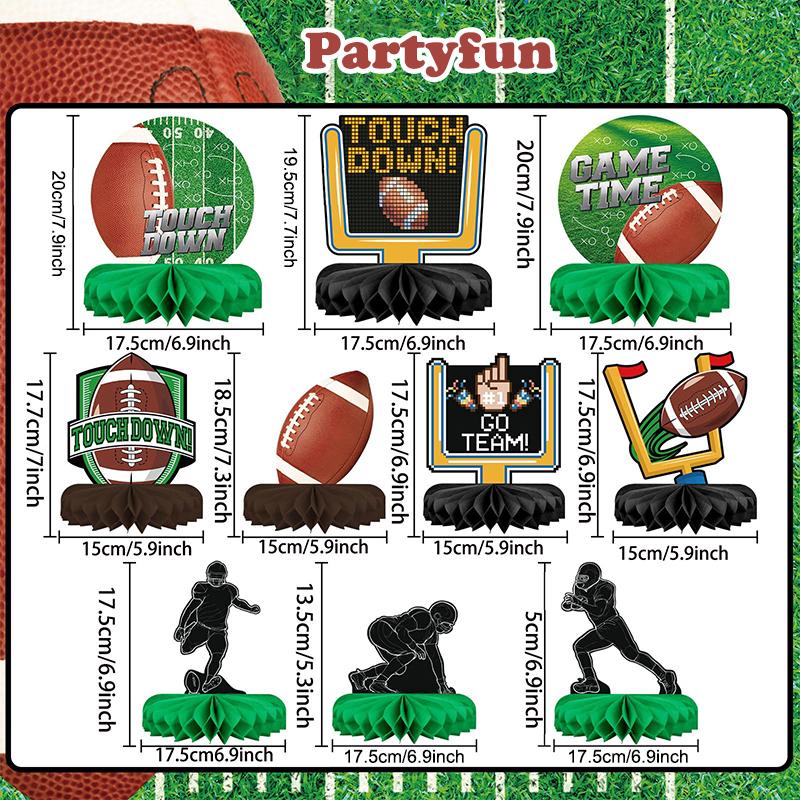 10 Pcs Football Party Decorations Football Honeycomb Centerpieces Double-Sided Football Table Centerpiece For Football Birthday