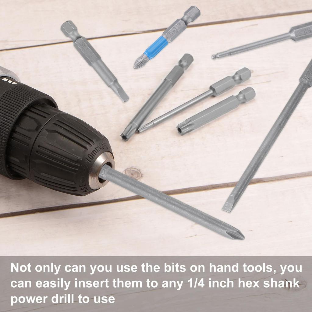 uxcell Screwdriver Bit S2 Hex Magnetic Power Drill Bits 12-Piece Set, PH2, Steel, 25-150mm Long, 1/4" Shank, Crosshead,
