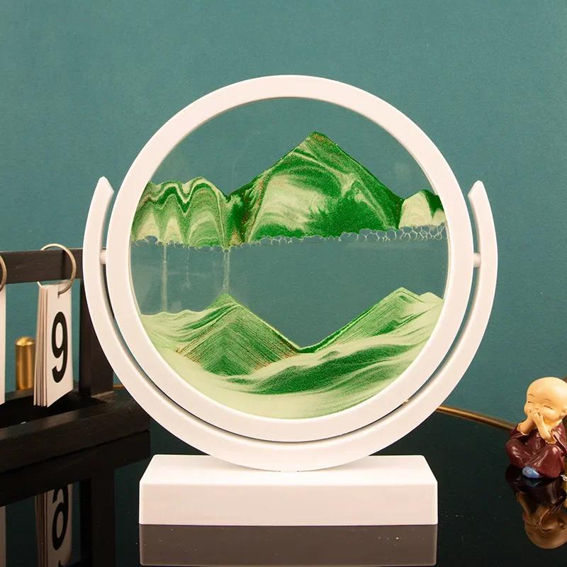 Rotatable 3D Sandscape Moving Sand Art Picture Round Glass Deep Sea Hourglass Quicksand Flowing Sand Painting Home Decor Gifts