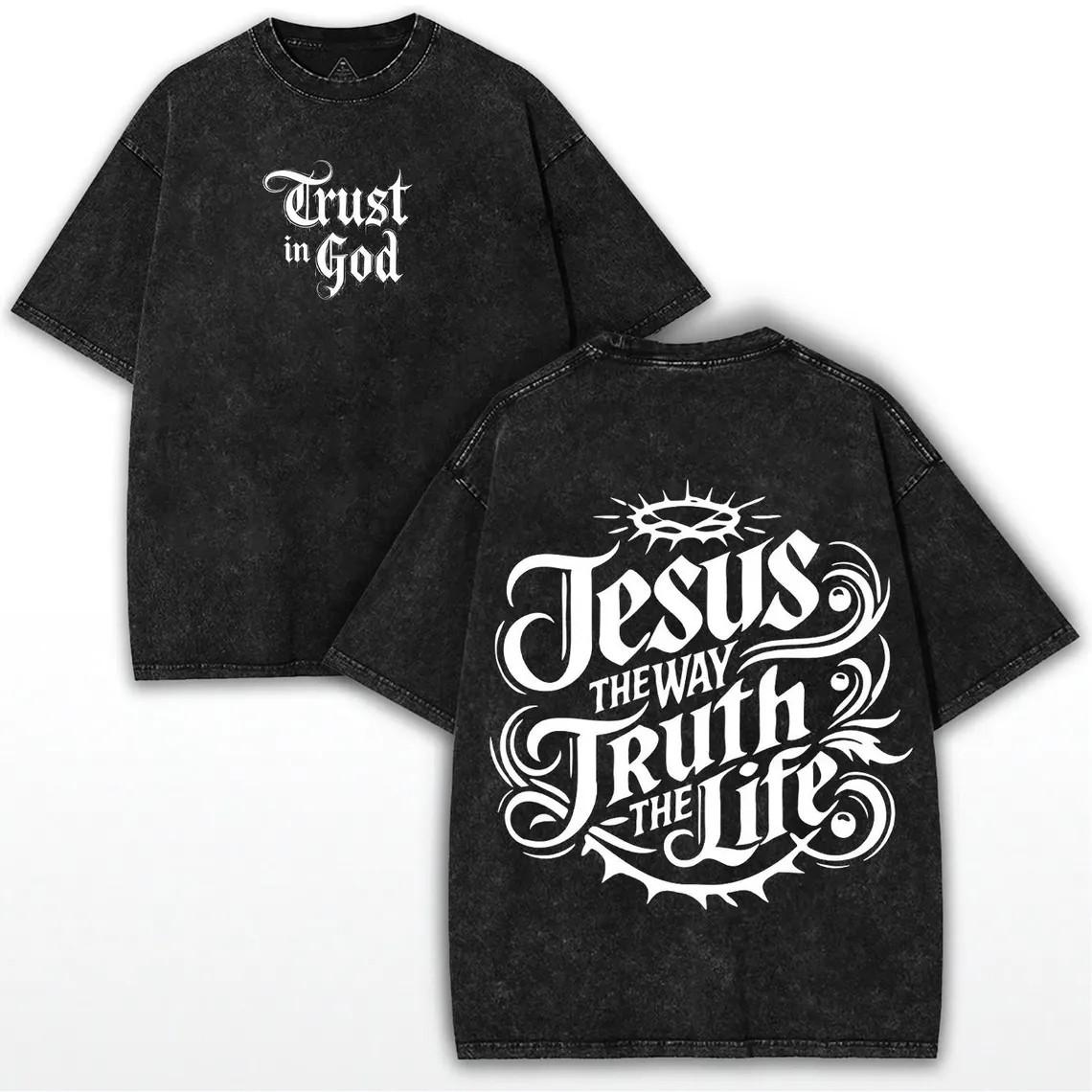 Jesus Saves TShirt Christian John Vintage Washed Cotton Retro Bible Verse Graphic Tee Streetwear Harajuku Top S