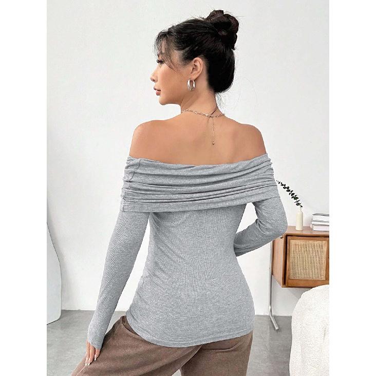New Women'S Sexy Off Shoulder One Piece Collar Slim Knitted Long Sleeve Fashion Top