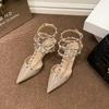 Naked patent leather rivets pointed high heels new three-ring one-word buckle with willow stiletto bag head sandals summer