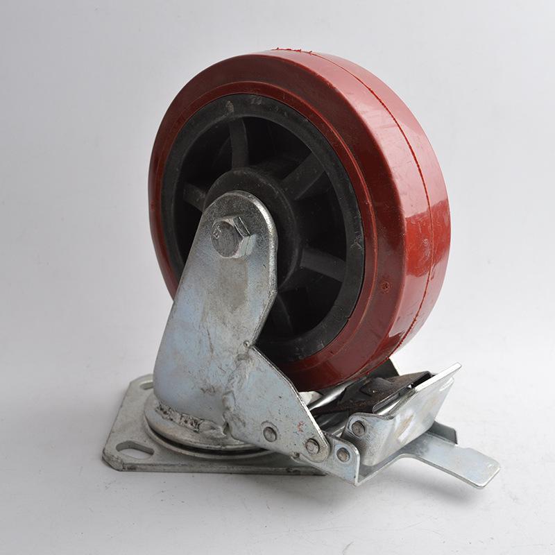 Red Poly Swivel Brake Industrial Caster with Flat Plate