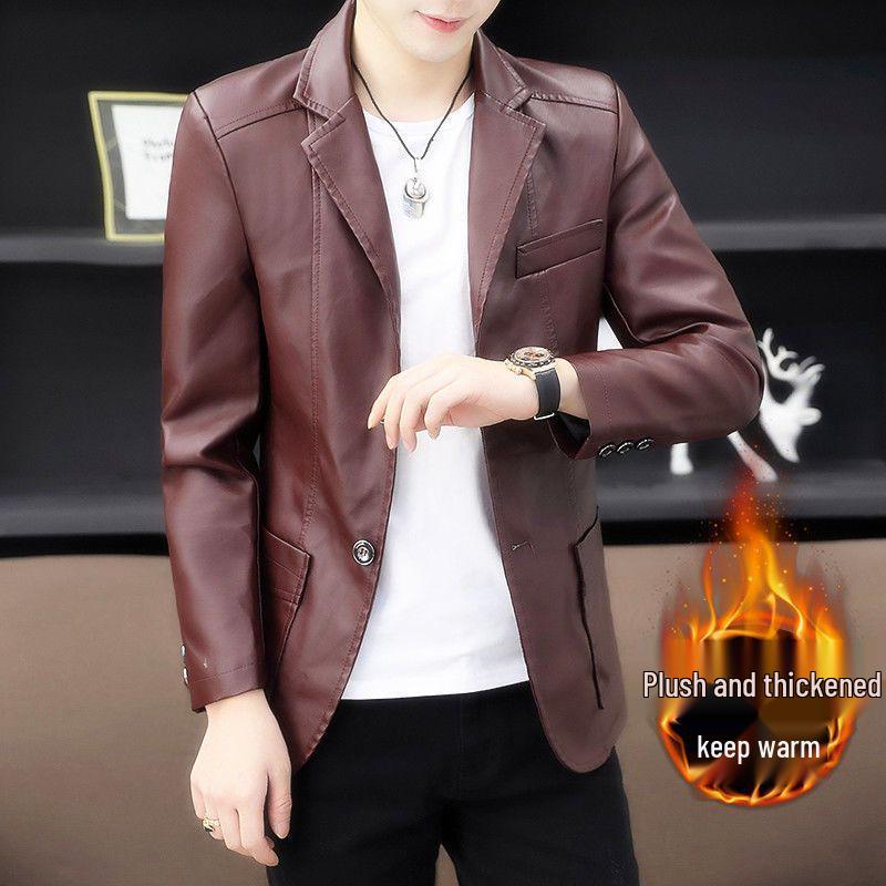 Ανδρικό Στενή Γραμμή Business Casual Δερμάτινο Μπουφάν PU - Μαύρο, Έκδοση Άνοιξη/Φθινόπωρο