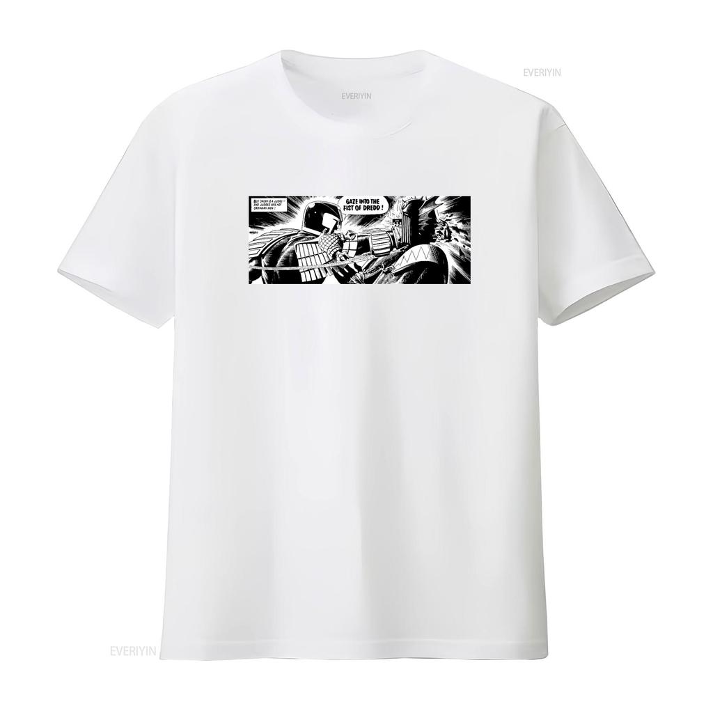 2000 Ad Judge Dredd Fist Of T shirt for Men Retro Comic Style Print vintage Washed Versatile Top For Everyday Wear Unisex
