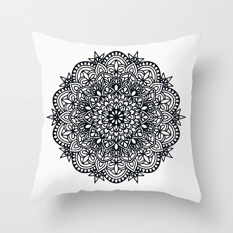 Black and White Ethnic Style Elephant Print Car Cushion Cover Sofa Pillow Cover Homewares