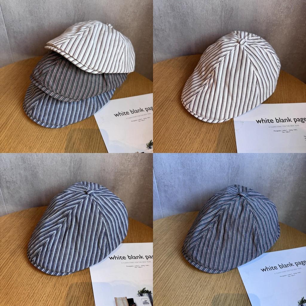 Minimally Striped Women Breathable Cotton Beret For Autumn And Use Winter