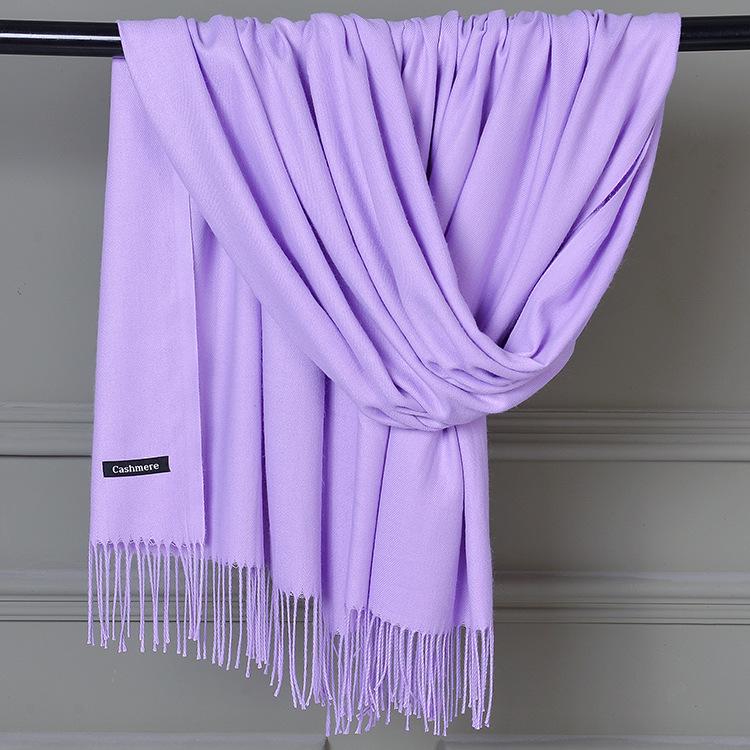 Imitation Cashmere Scarf - Solid Color, Warm Red & Navy Blue with Tassels, Perfect for Ladies' Winter Wear and Annual Meetings