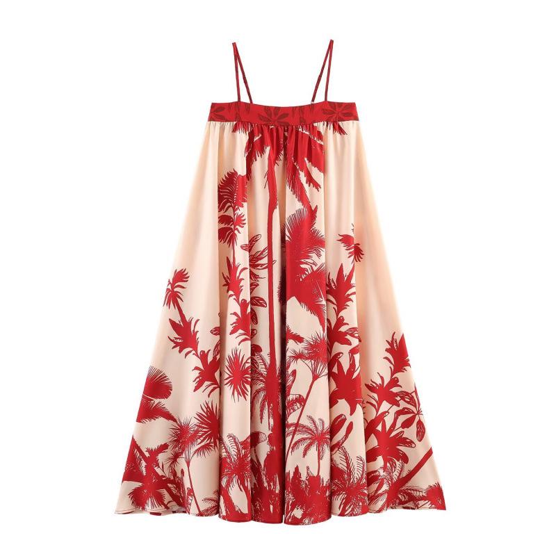 2026 Spring European & American Style Casual Vacation Printed Strappy Long Dress L