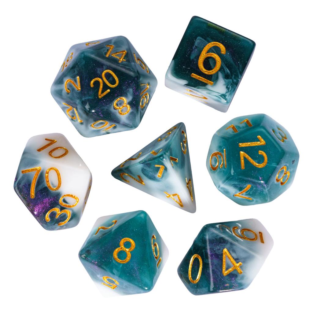Cusdie Two-tone DND Dices 7 Resin Glitter D&D Dice D4 D6 D8 D10 D% D12 D20 Polyhedral Dice Set for Role Playing Board Games