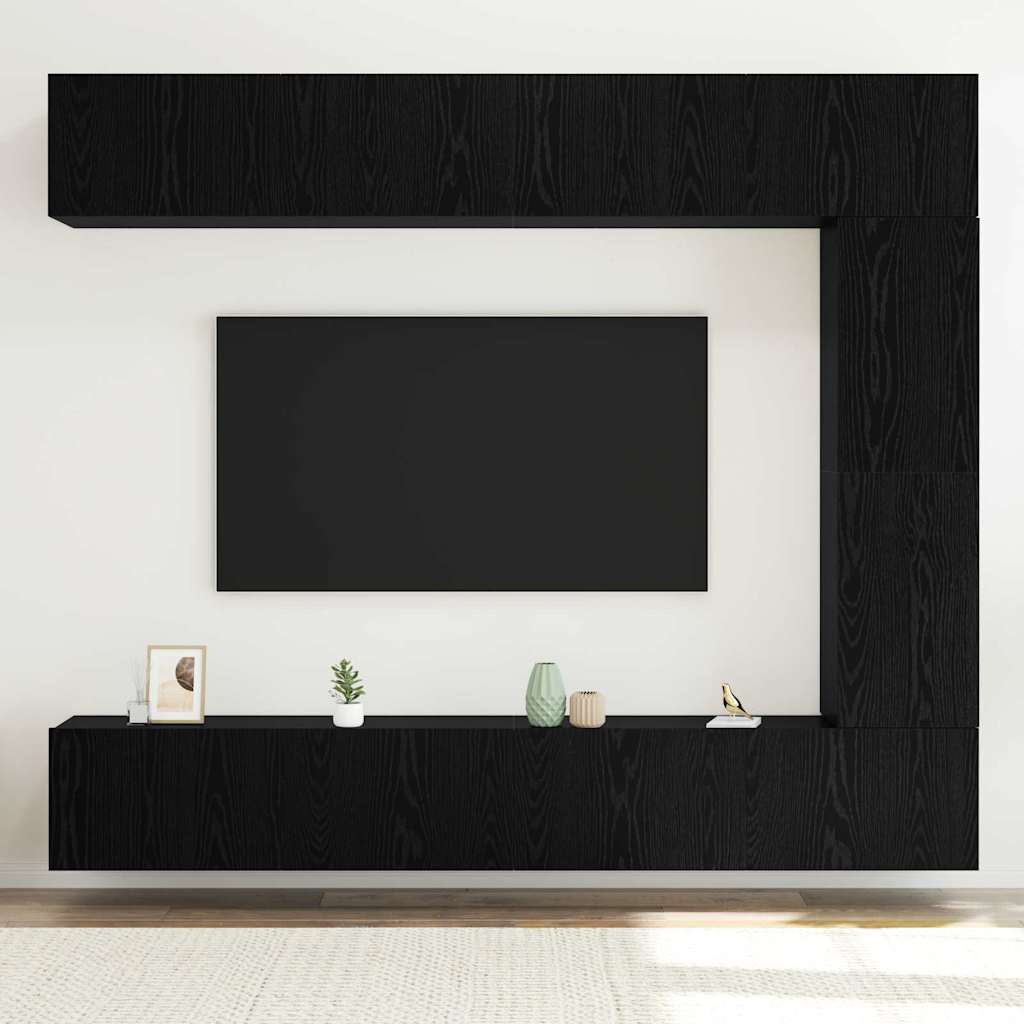 5 Piece TV Cabinet Set Black Oak Effect Wood Based Material