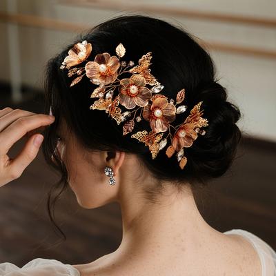 Vintage Luxury Bridal Hair Band With Gold Wire Petals And Hollow Butterfly For Wedding Updo Braided Hairstyle Accessories