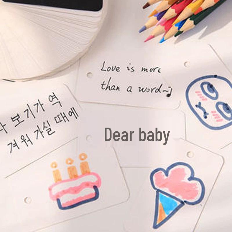 White DIY Portable Handwritten English Word Card with Iron Ring