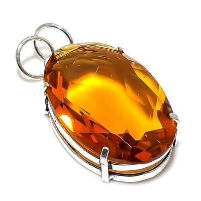 Pendentif en argent sterling 925 fait à la main avec topaze naturelle au miel, 2,01 pouces, L7H58