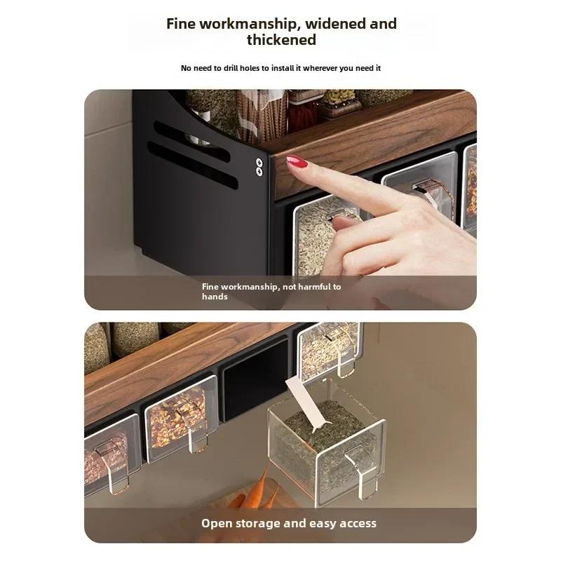 Wall Mounted Wooden Kitchen Shelf, Spice Bottle Organizer, Multifunctional Free of Holes To Remove and Washable