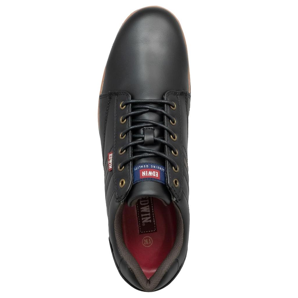 Edwin Waterproof Casual Leather Retro Classic Round Size Men's Shoes, Sneakers, Lightweight, Wingtip, Style, Waxed, Laces, Black, 28.0 (edm4208u)