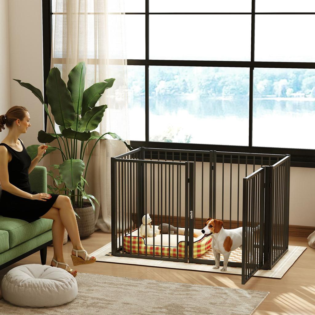 Puppy Playpen, Dog Playpen, Puppy Enclosure, 6 Panels with Door, Foldable and Portable Dog Fence, Steel, Black