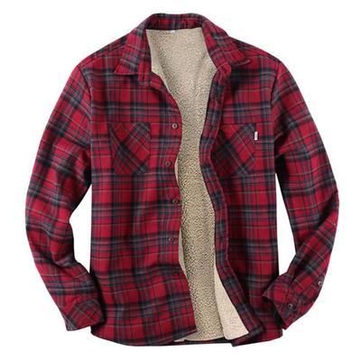 Men's Plush Casual Fashion Plaid Shirt Loose Lapel Long Sleeve Jacket