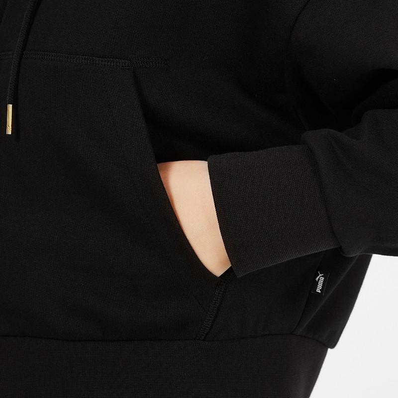 Puma Solid Color Embroidered Logo Short Knit Hooded Jacket Women Outerwear Black 847685-01