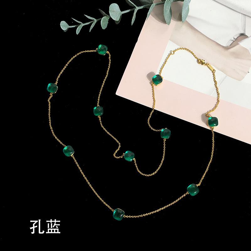 Fashion Beaded Necklaces Long Sweater Chain Necklace Faceted Colorful Candy Fruit Sugar Pendant Crystal Necklace Stainless Steel