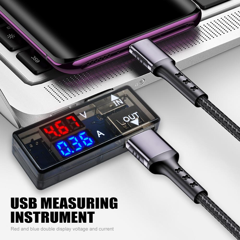 L-Type 3 In 1 Three Position LCD Digital USB Current And Voltage Measuring Instrument With Red Blue Dual Display Black Casing