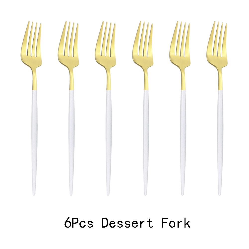 6pcs/Set Black Gold Dessert Fork Set Mirror Stainless Steel Colorful Fork Set Tableware Cutlery Set Home Party Kitchen Tableware