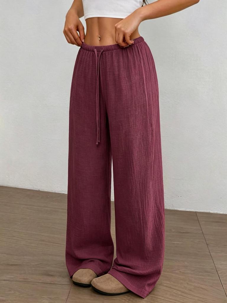 2026 Women's Pure Cotton Loose Solid Color Elastic Waist Wide-Leg Casual Pants