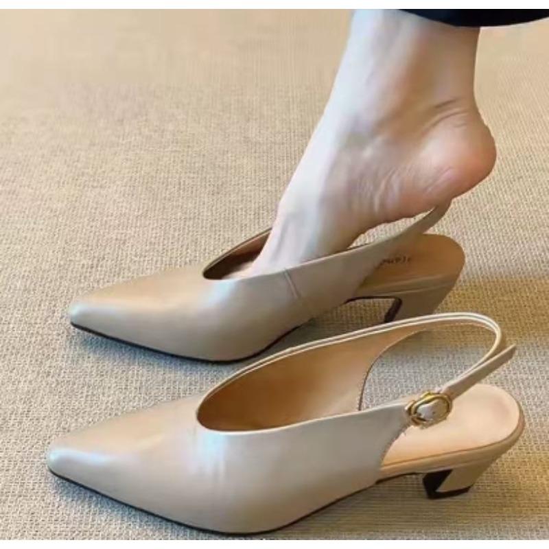 Fashion New Style Luxury Women's Genuine Leather Pointed Toe Slingback Flats Sandals Elegant Ladies Slim Daily Dress Shoes Zapatos Mujer