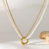 Popular Hollow Peach Heart Clavicle Chain Plated 18K Gold Stainless Steel Imitation Pearl Double Necklace Premium Accessories